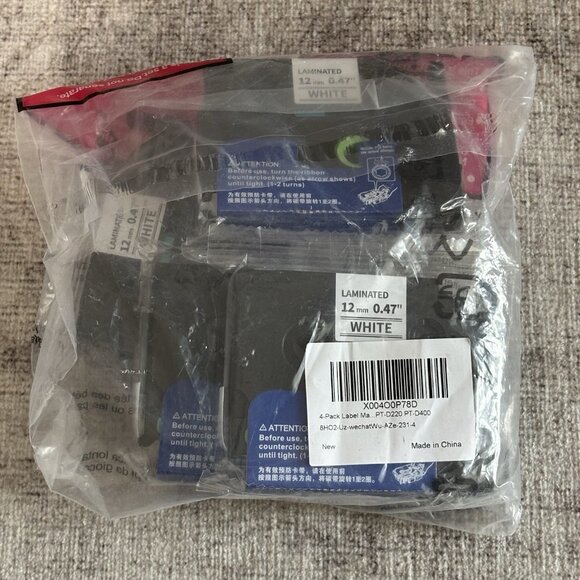 4Pk- TZc-231 Compatible Label Maker Tape 12mm Brother P-Touch Black On White - Picture 5 of 8